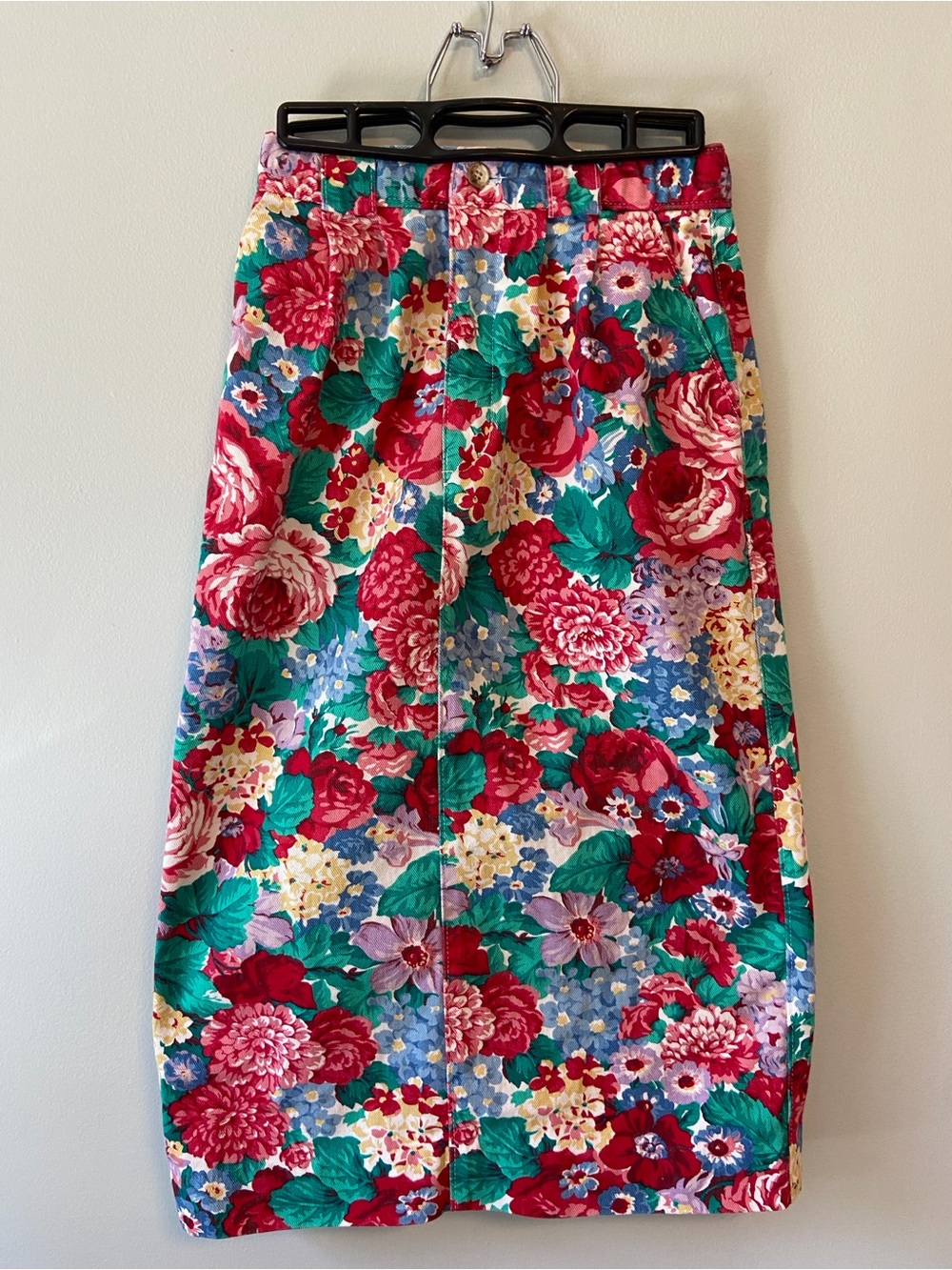 Vintage Gotcha Covered Denim Floral Midi Skirt in Multi-Color